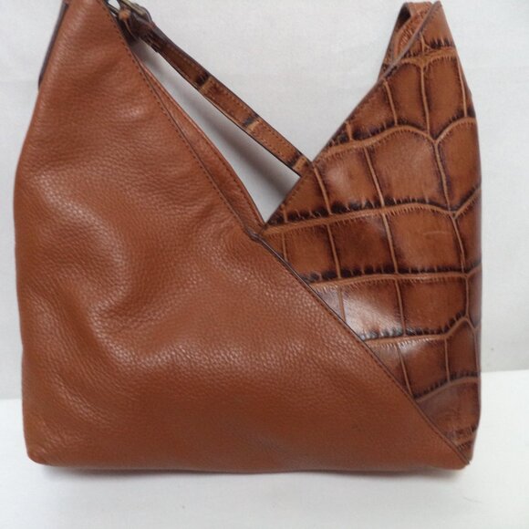 GILI Leather Criss Cross brown shoulder crossbody bag purse croc adjustable - Picture 2 of 13